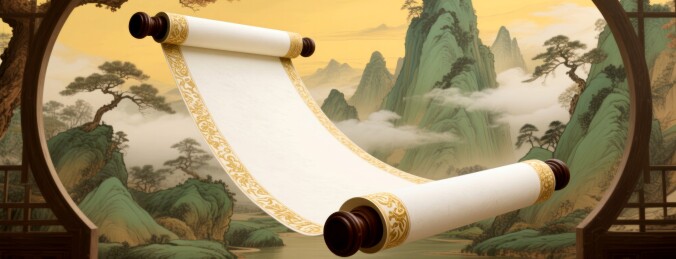 山水卷轴古风空白画轴