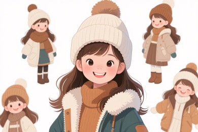 可爱冬季女孩插画