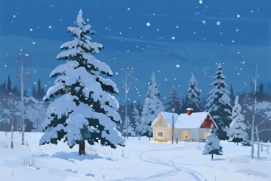 冬日雪景乡村插画