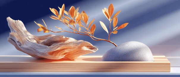 枯木与落叶的和谐构图