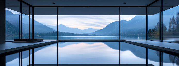 宁静水面的极简建筑