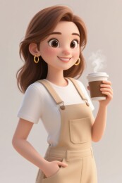 女孩手持热饮微笑