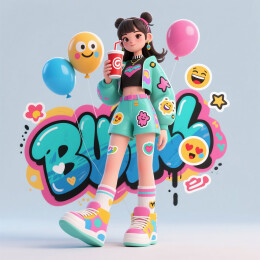 涂鸦与表情符号混合的前卫潮服美少女