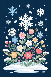 冬季雪花花卉插画