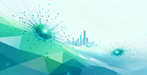 蓝绿色商务科技几何抽象微观细胞背景