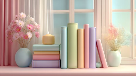 窗边书本鲜花温馨氛围