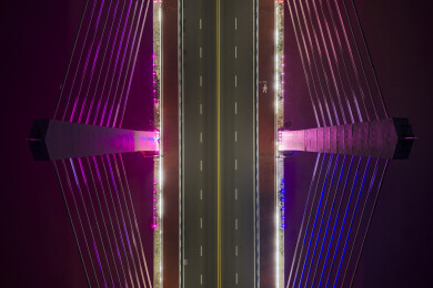 重庆市合川区南屏嘉陵江大桥夜景航拍