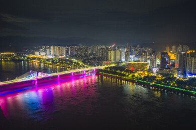 重庆市合川区城市夜景风光航拍
