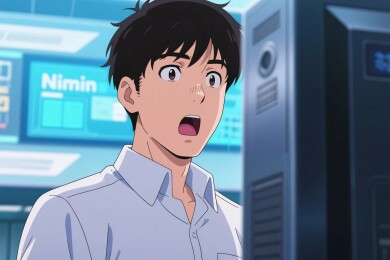 惊讶男子身处科技场景