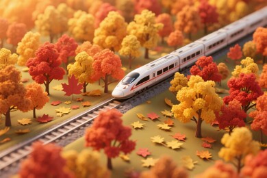 秋日铁轨上的高速列车景观