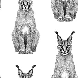 狞猫正坐黑白手绘版画无缝拼接图案