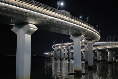 海滨城市交通夜景桥梁景观