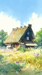 乡村茅屋与野花