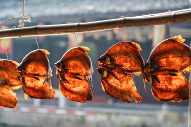 冬天绍兴安昌古镇的特色腌肉