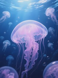 水下漂浮的粉色水母群