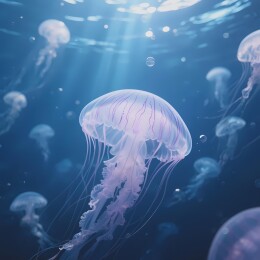 水下漂浮的美丽水母群