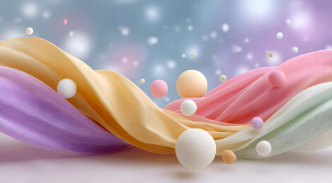 彩色流动曲线上浮动圆球