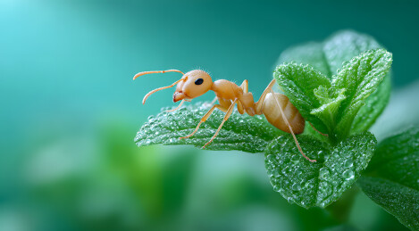 树叶上一只卡通蚂蚁