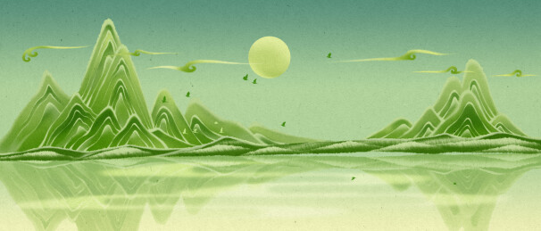 绿色调水墨山水画