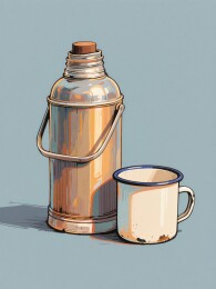铁壶杯子放在蓝色背景上