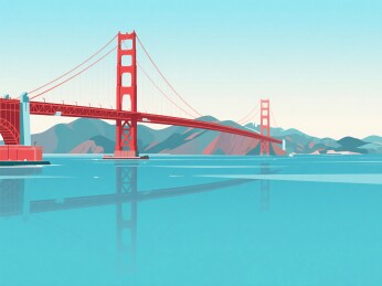 金门大桥横跨海面远眺风光