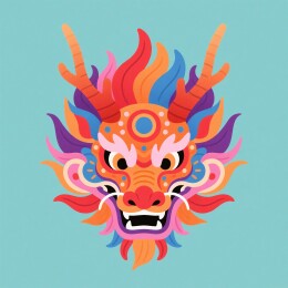 彩色龙头像图画展现节日气氛