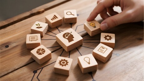 手握木块连接智慧图标