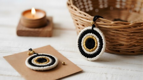 手工编织挂饰与烛光