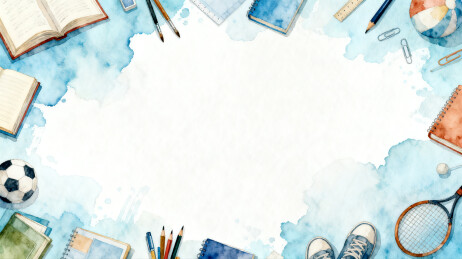 学习用品与运动器材的桌面布置