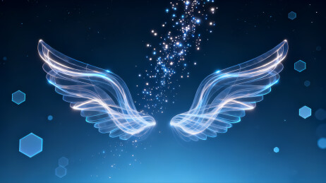 一对蓝色翅膀张开