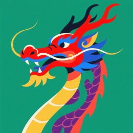 彩色龙首正面特写展示