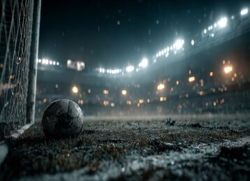 足球场球门网前足球景