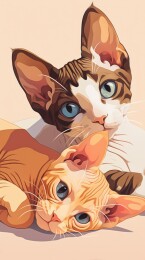 两只猫咪相依躺地