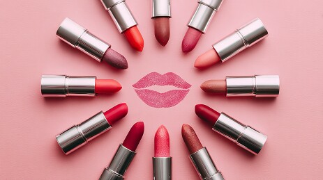 多色口红围绕唇印排列