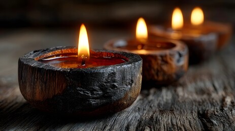 木制烛台上的燃烧蜡烛