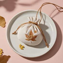 圆盘香囊与秋叶装饰图