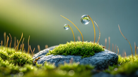 青苔石块与露珠自然图