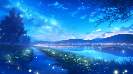 夜晚湖边的乡间小路