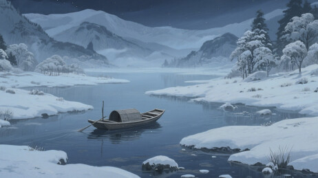 雪夜孤舟寒江独钓