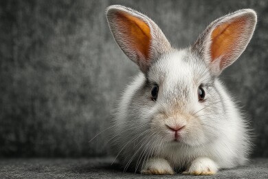 白兔萌态特写灰底照