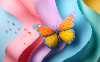 彩色渐变背景上一只彩蝶