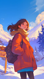 雪地中穿着冬装的年轻女子