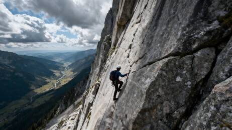 攀岩者挑战陡峭山崖
