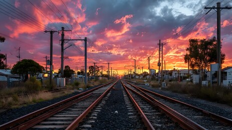 铁轨日落城市风景