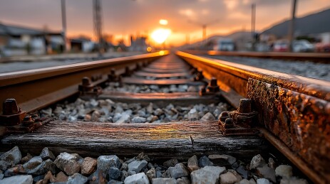 铁轨夕阳下的远方