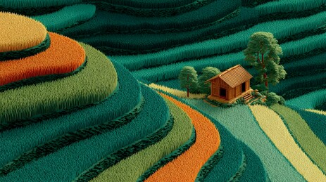 梯田农舍自然风光