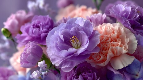 紫色康乃馨花束特写