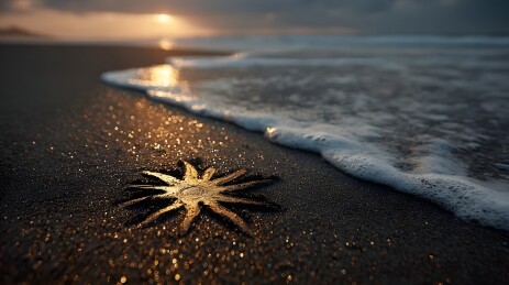 沙滩夕阳海浪星形图案