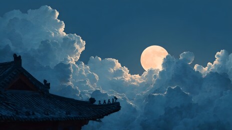 古建筑屋顶与明月