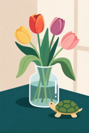 小花瓶与乌龟插画